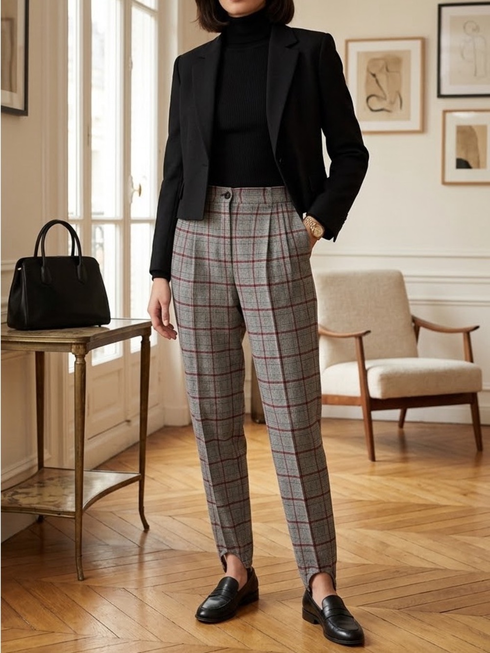 Counterparts Vintage Holiday Plaid Pleated Stirrup Leg Pants Size M